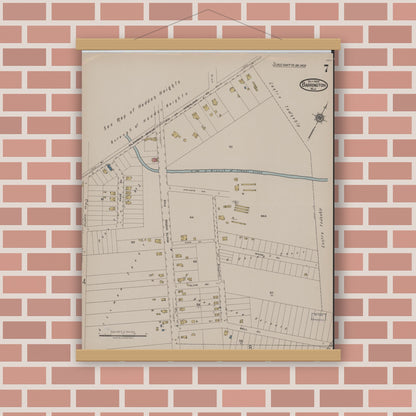 Old map wall art mockup — magnetic wood frame on brick wall — Sanborn Fire Insurance Map from Barrington, Camden County, New Jersey (1922), Sheet #0007