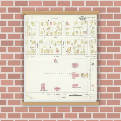 Old map wall art mockup — magnetic wood frame on brick wall — Sanborn Fire Insurance Map from Albion, Calhoun County, Michigan (1913), Sheet #0008