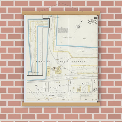 Old map wall art mockup — magnetic wood frame on brick wall — Sanborn Fire Insurance Map from Ashland, Ashland County, Wisconsin (1890), Sheet #0018