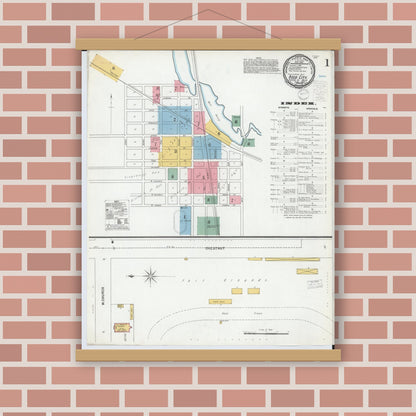 Old map wall art mockup — magnetic wood frame on brick wall — Sanborn Fire Insurance Map from Reed City, Osceola County, Michigan (1900), Sheet #0001
