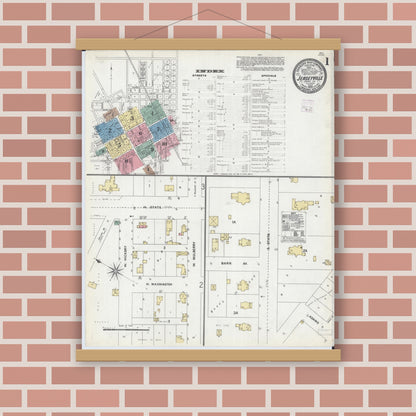 Old map wall art mockup — magnetic wood frame on brick wall — Sanborn Fire Insurance Map from Jerseyville, Jersey County, Illinois (1906) - Complete Map Set