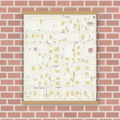 Old map wall art mockup — magnetic wood frame on brick wall — Sanborn Fire Insurance Map from McKinney, Collin County, Texas (1902), Sheet #0003