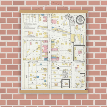 Old map wall art mockup — magnetic wood frame on brick wall — Sanborn Fire Insurance Map from Elkton, Huron County, Michigan (1924), Sheet #0001
