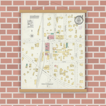 Old map wall art mockup — magnetic wood frame on brick wall — Sanborn Fire Insurance Map from Livonia, Livingston County, New York (1906) - Complete Map Set