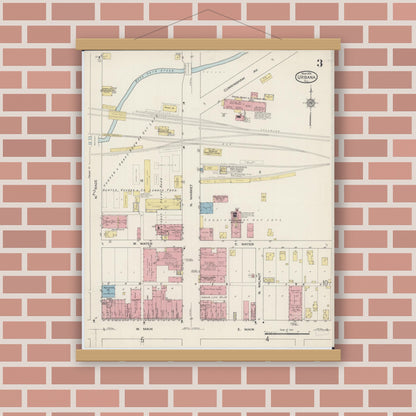 Old map wall art mockup — magnetic wood frame on brick wall — Sanborn Fire Insurance Map from Urbana, Champaign County, Illinois (1915), Sheet #0003