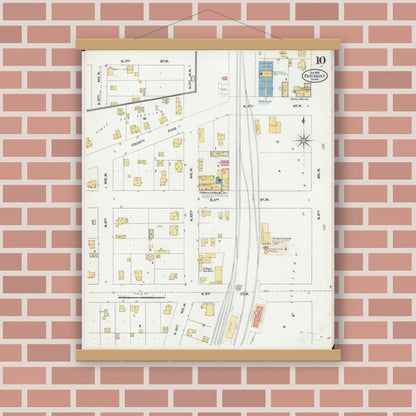 Old map wall art mockup — magnetic wood frame on brick wall — Sanborn Fire Insurance Map from Faribault, Rice County, Minnesota (1905), Sheet #0010