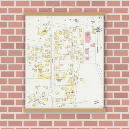 Old map wall art mockup — magnetic wood frame on brick wall — Sanborn Fire Insurance Map from Amesbury, Essex County, Massachusetts (1899), Sheet #0010