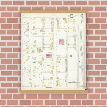 Old map wall art mockup — magnetic wood frame on brick wall — Sanborn Fire Insurance Map from Jewett, Harrison County, Ohio (1911), Sheet #0002