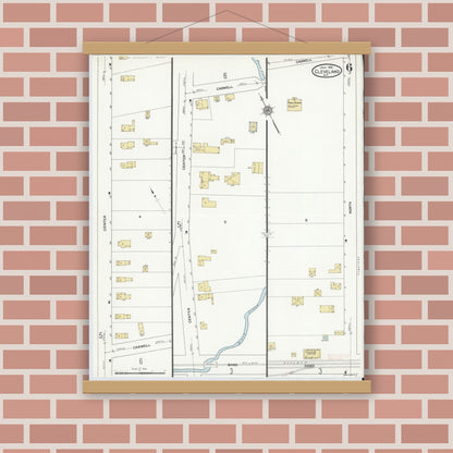 Old map wall art mockup — magnetic wood frame on brick wall — Sanborn Fire Insurance Map from Cleveland, Oswego County, New York (1912), Sheet #0006