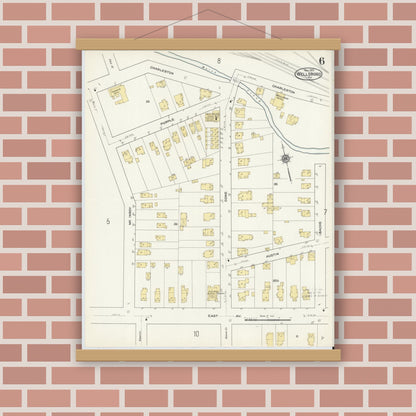 Old map wall art mockup — magnetic wood frame on brick wall — Sanborn Fire Insurance Map from Wellsboro, Tioga County, Pennsylvania (1910), Sheet #0006