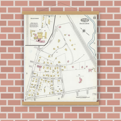Old map wall art mockup — magnetic wood frame on brick wall — Sanborn Fire Insurance Map from Winchester, Middlesex County, Massachusetts (1921), Sheet #0011