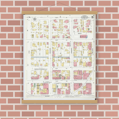 Old map wall art mockup — magnetic wood frame on brick wall — Sanborn Fire Insurance Map from Ironton, Lawrence County, Ohio (1900), Sheet #0005