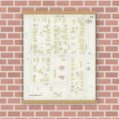 Old map wall art mockup — magnetic wood frame on brick wall — Sanborn Fire Insurance Map from Ithaca, Tompkins County, New York (1898), Sheet #0011
