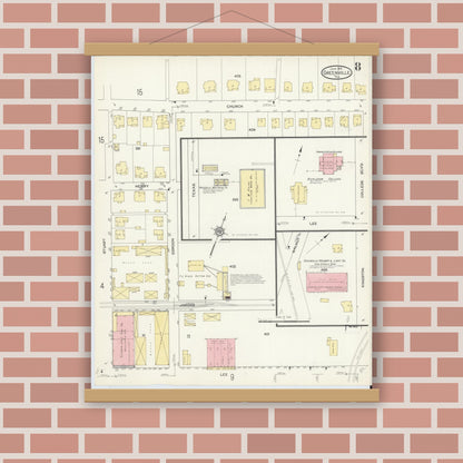 Old map wall art mockup — magnetic wood frame on brick wall — Sanborn Fire Insurance Map from Greenville, Hunt County, Texas (1914), Sheet #0008