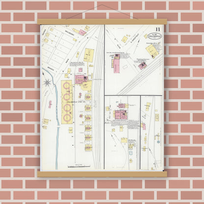 Old map wall art mockup — magnetic wood frame on brick wall — Sanborn Fire Insurance Map from Collinsville, Madison County, Illinois (1907), Sheet #0011