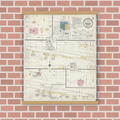 Old map wall art mockup — magnetic wood frame on brick wall — Sanborn Fire Insurance Map from Adrian, Nobles County, Minnesota (1913), Sheet #0001
