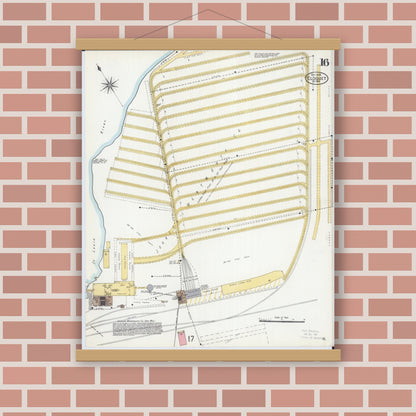 Old map wall art mockup — magnetic wood frame on brick wall — Sanborn Fire Insurance Map from Cloquet, Carlton County, Minnesota (1905), Sheet #0016