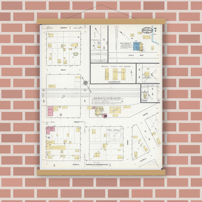 Old map wall art mockup — magnetic wood frame on brick wall — Sanborn Fire Insurance Map from Wadena, Wadena County, Minnesota (1916), Sheet #0007