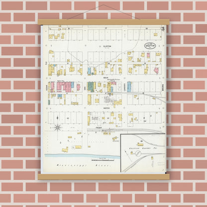 Old map wall art mockup — magnetic wood frame on brick wall — Sanborn Fire Insurance Map from Grafton, Jersey County, Illinois (1900), Sheet #0003
