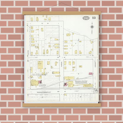 Old map wall art mockup — magnetic wood frame on brick wall — Sanborn Fire Insurance Map from Antigo, Langlade County, Wisconsin (1919), Sheet #0013