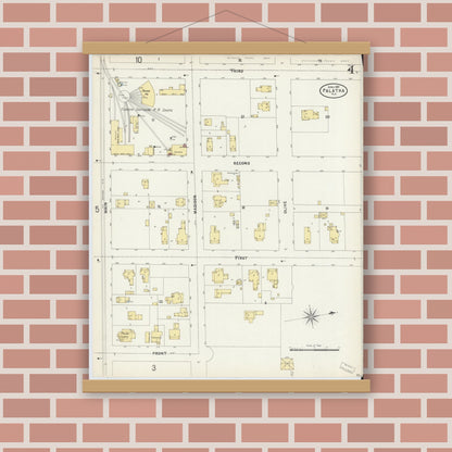 Old map wall art mockup — magnetic wood frame on brick wall — Sanborn Fire Insurance Map from Palatka, Putnam County, Florida (1897), Sheet #0004