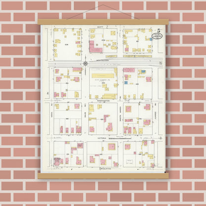 Old map wall art mockup — magnetic wood frame on brick wall — Sanborn Fire Insurance Map from Laredo, Webb County, Texas (1916), Sheet #0005