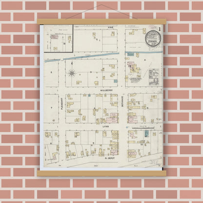 Old map wall art mockup — magnetic wood frame on brick wall — Sanborn Fire Insurance Map from Stryker, Williams County, Ohio (1888) - Complete Map Set