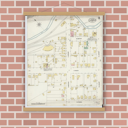 Old map wall art mockup — magnetic wood frame on brick wall — Sanborn Fire Insurance Map from Jackson, Jackson County, Ohio (1897), Sheet #0002