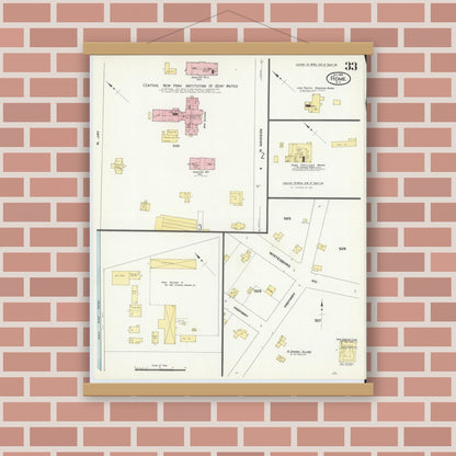 Old map wall art mockup — magnetic wood frame on brick wall — Sanborn Fire Insurance Map from Rome, Oneida County, New York (1909), Sheet #0033