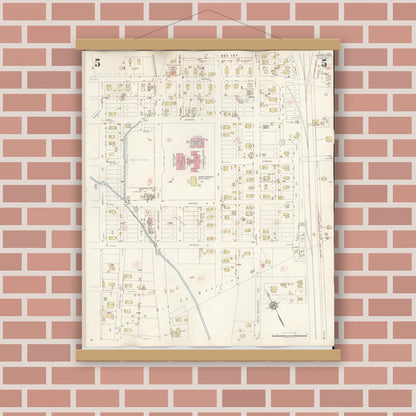 Old map wall art mockup — magnetic wood frame on brick wall — Sanborn Fire Insurance Map from Silsbee, Hardin County, Texas (1942), Sheet #0005