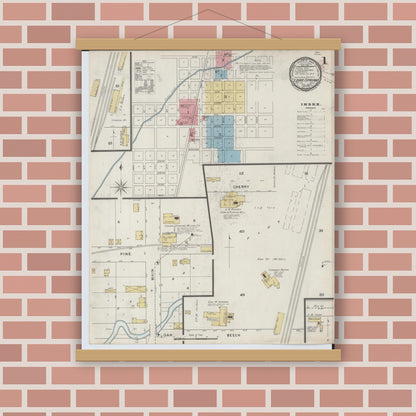 Old map wall art mockup — magnetic wood frame on brick wall — Sanborn Fire Insurance Map from Cedar Springs, Kent County, Michigan (1894) - Complete Map Set