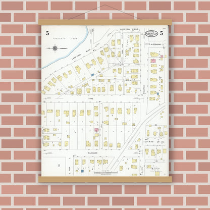 Old map wall art mockup — magnetic wood frame on brick wall — Sanborn Fire Insurance Map from Albert Lea, Freeborn County, Minnesota (1926), Sheet #0005