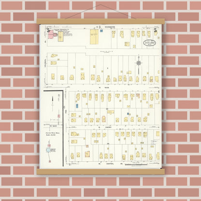 Old map wall art mockup — magnetic wood frame on brick wall — Sanborn Fire Insurance Map from Zeeland, Ottawa County, Michigan (1923), Sheet #0005