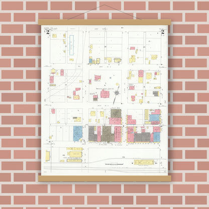 Old map wall art mockup — magnetic wood frame on brick wall — Sanborn Fire Insurance Map from Alpine, Brewster County, Texas (1933), Sheet #0002