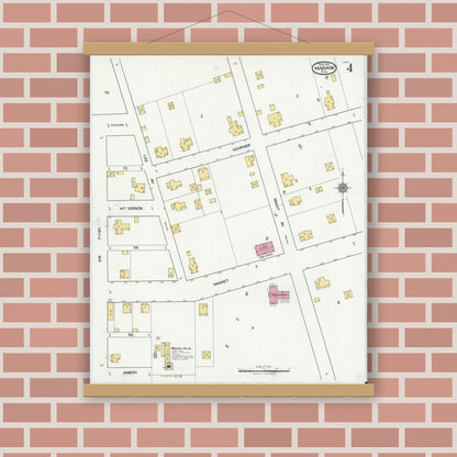 Old map wall art mockup — magnetic wood frame on brick wall — Sanborn Fire Insurance Map from Mabank, Kaufman County, Texas (1921), Sheet #0004