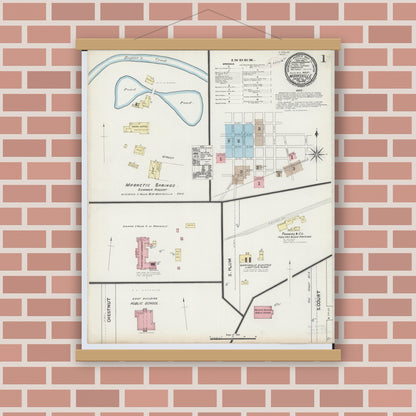 Old map wall art mockup — magnetic wood frame on brick wall — Sanborn Fire Insurance Map from Marysville, Union County, Ohio (1890), Sheet #0001