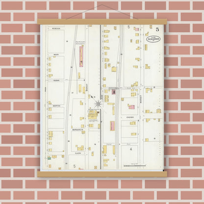 Old map wall art mockup — magnetic wood frame on brick wall — Sanborn Fire Insurance Map from Duncannon, Perry County, Pennsylvania (1899), Sheet #0005