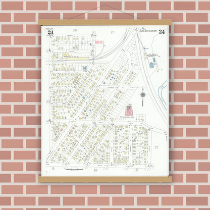 Old map wall art mockup — magnetic wood frame on brick wall — Sanborn Fire Insurance Map from Beloit, Rock County, Wisconsin (1939), Sheet #0024