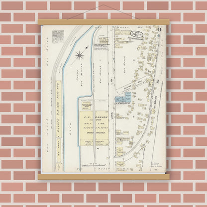 Old map wall art mockup — magnetic wood frame on brick wall — Sanborn Fire Insurance Map from Duluth, Saint Louis County, Minnesota (1884), Sheet #0009