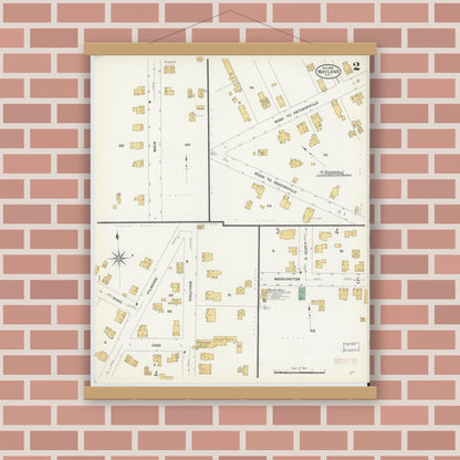 Old map wall art mockup — magnetic wood frame on brick wall — Sanborn Fire Insurance Map from Wayland, Steuben County, New York (1908), Sheet #0002