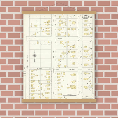 Old map wall art mockup — magnetic wood frame on brick wall — Sanborn Fire Insurance Map from Hudson, St. Croix County, Wisconsin (1912), Sheet #0004