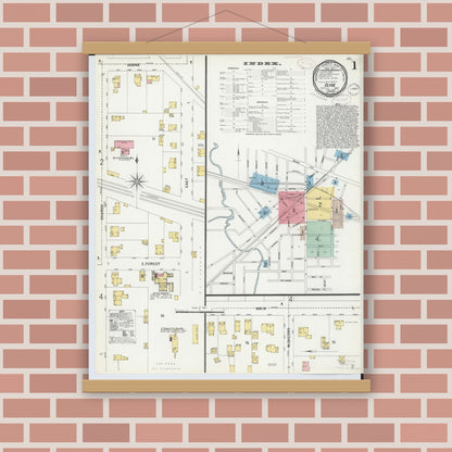 Old map wall art mockup — magnetic wood frame on brick wall — Sanborn Fire Insurance Map from Clyde, Sandusky County, Ohio (1899), Sheet #0001