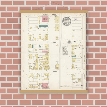 Old map wall art mockup — magnetic wood frame on brick wall — Sanborn Fire Insurance Map from Tehachapi, Kern County, California (1894) - Complete Map Set