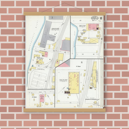 Old map wall art mockup — magnetic wood frame on brick wall — Sanborn Fire Insurance Map from Braddock, Allegheny County, Pennsylvania (1901), Sheet #0002