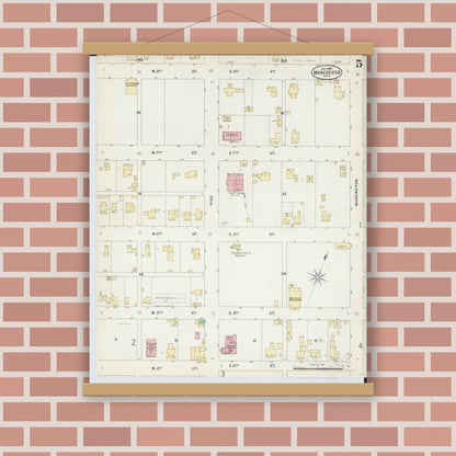 Old map wall art mockup — magnetic wood frame on brick wall — Sanborn Fire Insurance Map from Manchester, Adams County, Ohio (1897), Sheet #0005