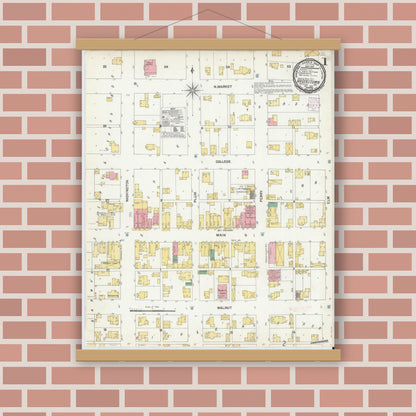 Old map wall art mockup — magnetic wood frame on brick wall — Sanborn Fire Insurance Map from Hagerstown, Wayne County, Indiana (1901) - Complete Map Set