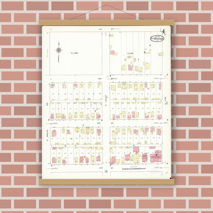 Old map wall art mockup — magnetic wood frame on brick wall — Sanborn Fire Insurance Map from Fort Madison, Lee County, Iowa (1913), Sheet #0004