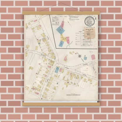 Old map wall art mockup — magnetic wood frame on brick wall — Sanborn Fire Insurance Map from Egypt, Lehigh County, Pennsylvania (1924), Sheet #0001