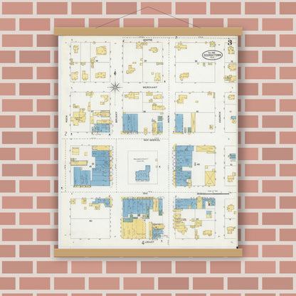 Old map wall art mockup — magnetic wood frame on brick wall — Sanborn Fire Insurance Map from Georgetown, Williamson County, Texas (1905), Sheet #0003