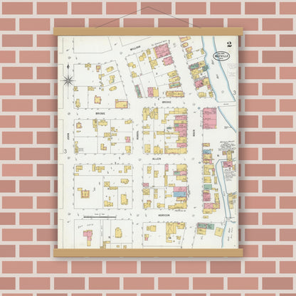 Old map wall art mockup — magnetic wood frame on brick wall — Sanborn Fire Insurance Map from Mayville, Dodge County, Wisconsin (1900), Sheet #0002